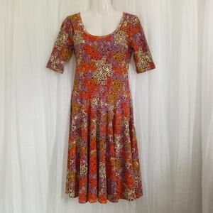 LuLaRoe Floral Dress NWOT Stretchy SZ S Short Sleeve Scoop Neck Orange Purple